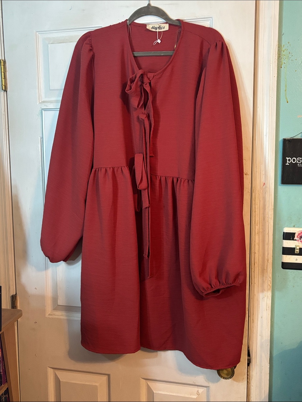 Haylice Burgundy Long Sleeve Tie-Front Dress Size 2X